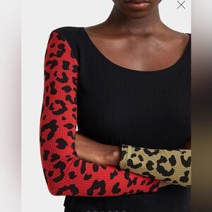 NEW 🐆Desigual Black Top long sleeves with leopard animal print medium